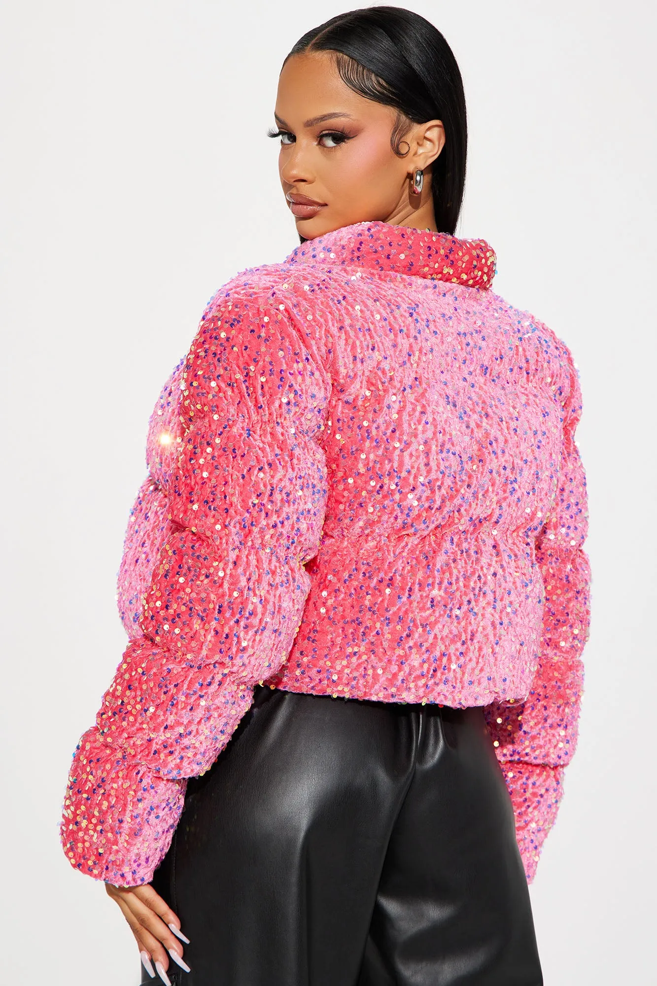 Allure Sequin Puffer Jacket - Pink