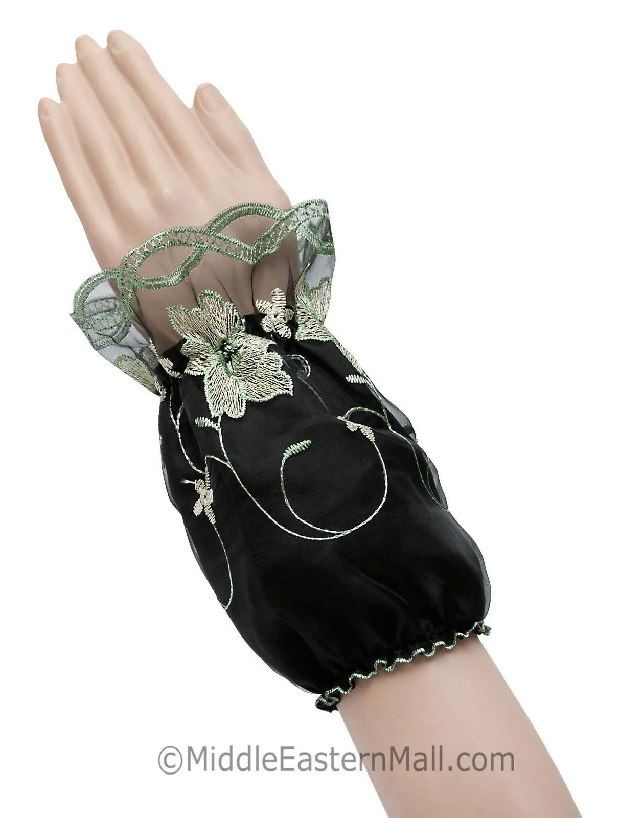 Arm Sleeve Covers with Floral Embroidery & Lace 1 pair Protect Abaya Cuffs