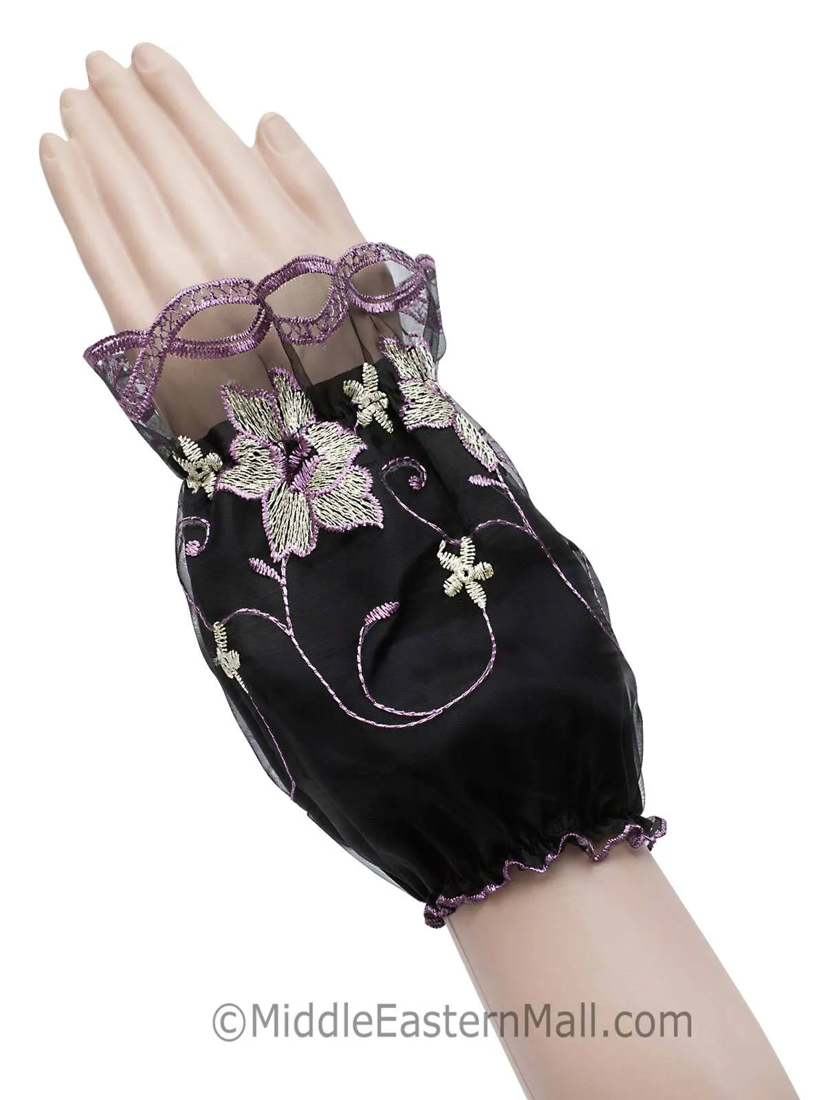 Arm Sleeve Covers with Floral Embroidery & Lace 1 pair Protect Abaya Cuffs