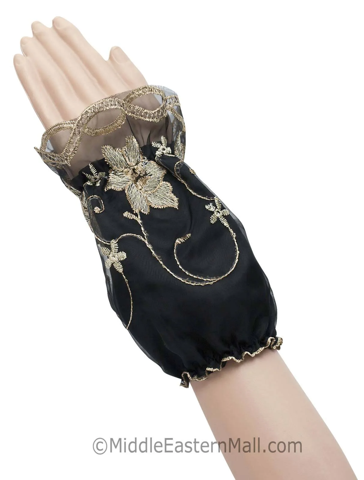 Arm Sleeve Covers with Floral Embroidery & Lace 1 pair Protect Abaya Cuffs