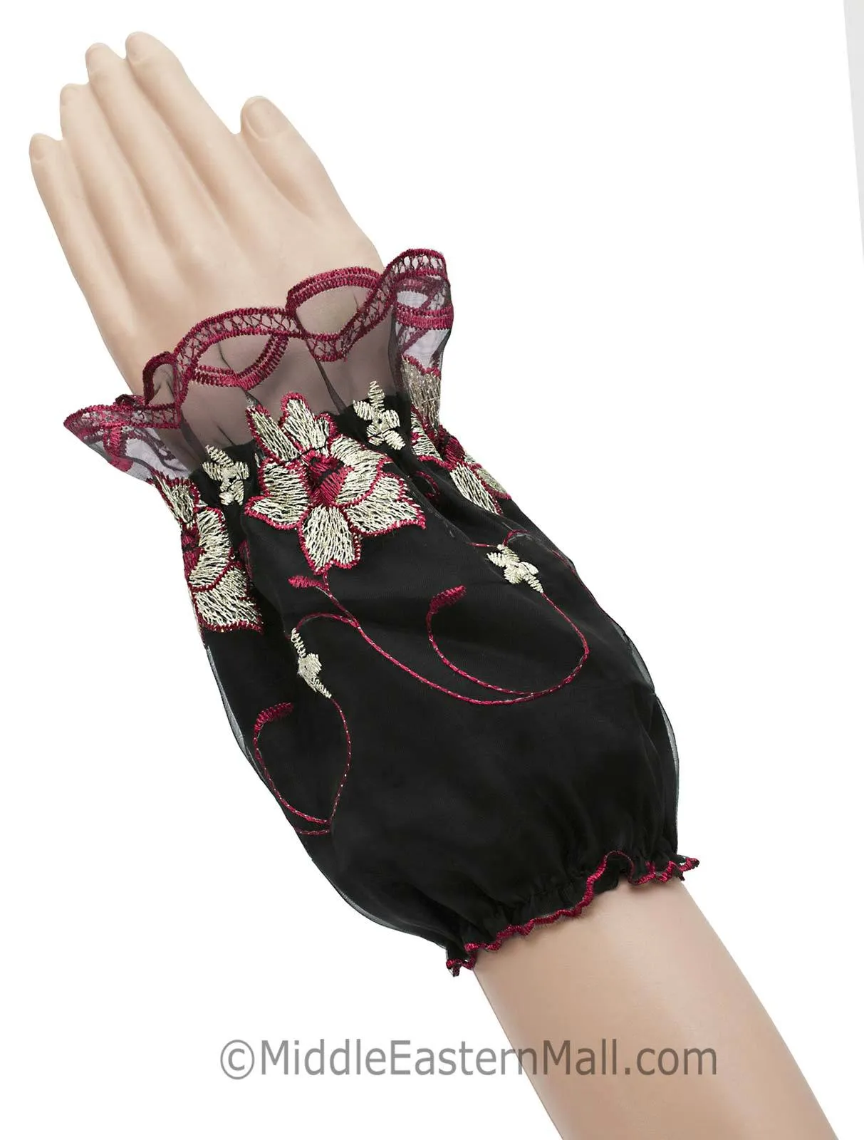 Arm Sleeve Covers with Floral Embroidery & Lace 1 pair Protect Abaya Cuffs