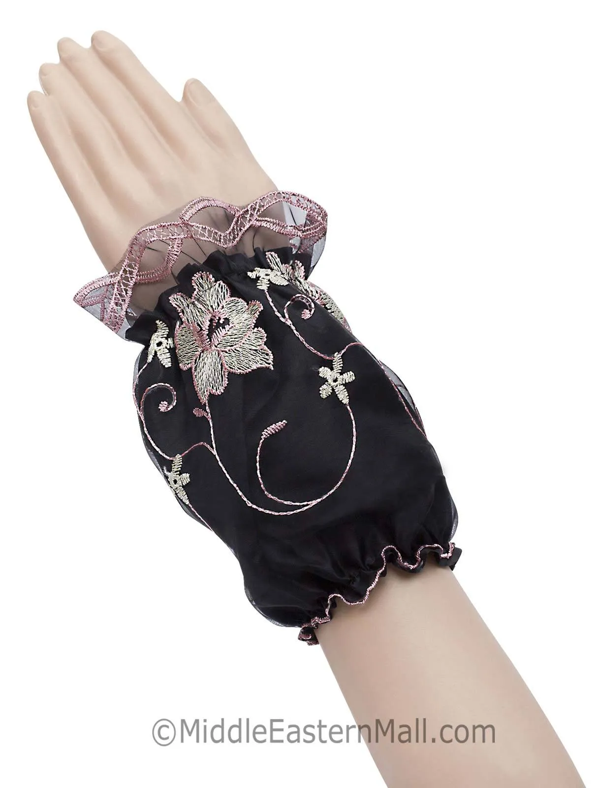 Arm Sleeve Covers with Floral Embroidery & Lace 1 pair Protect Abaya Cuffs