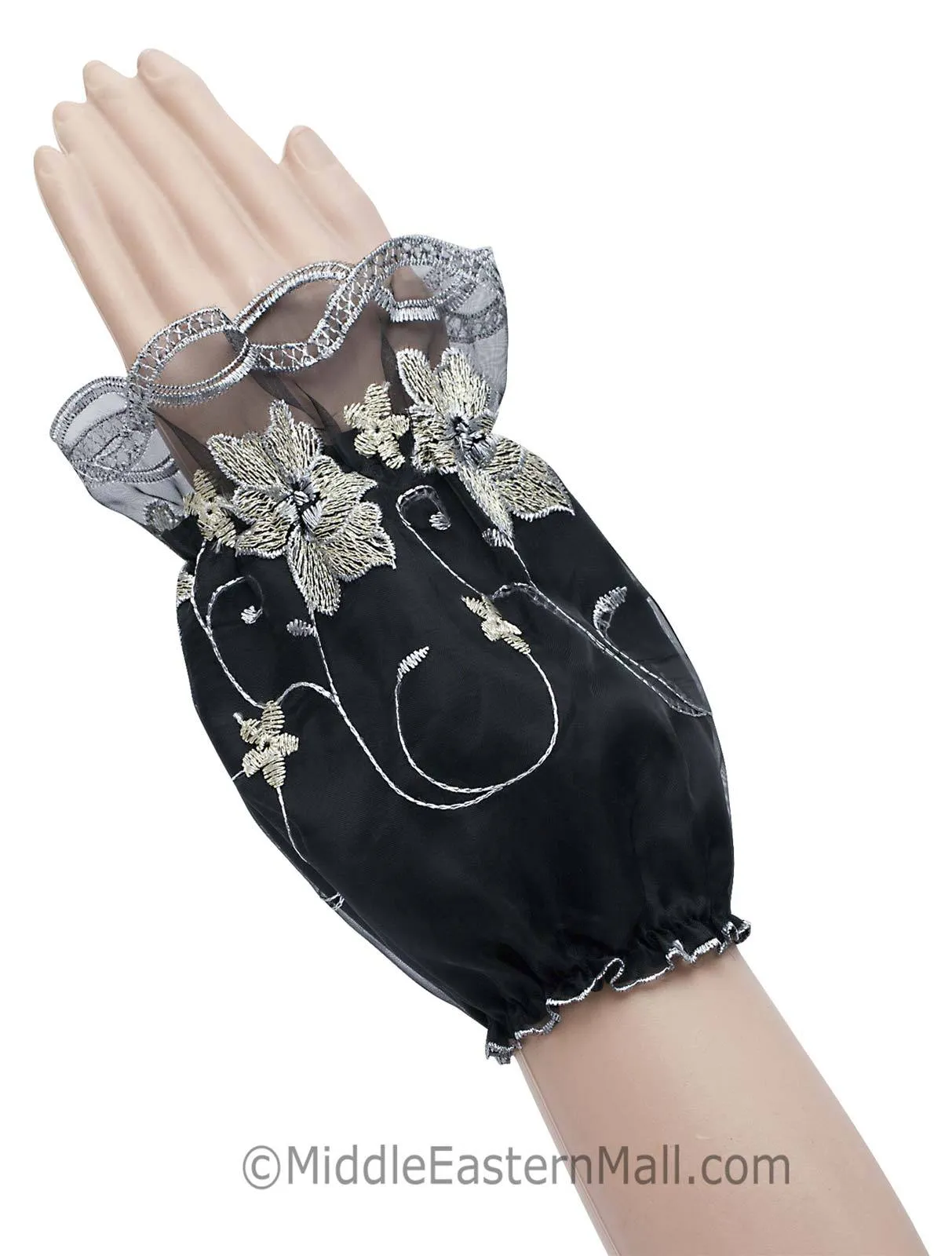 Arm Sleeve Covers with Floral Embroidery & Lace 1 pair Protect Abaya Cuffs