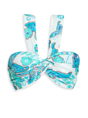 Bia Crepe Bandeau Top with Halter- Turquoise Butterfly