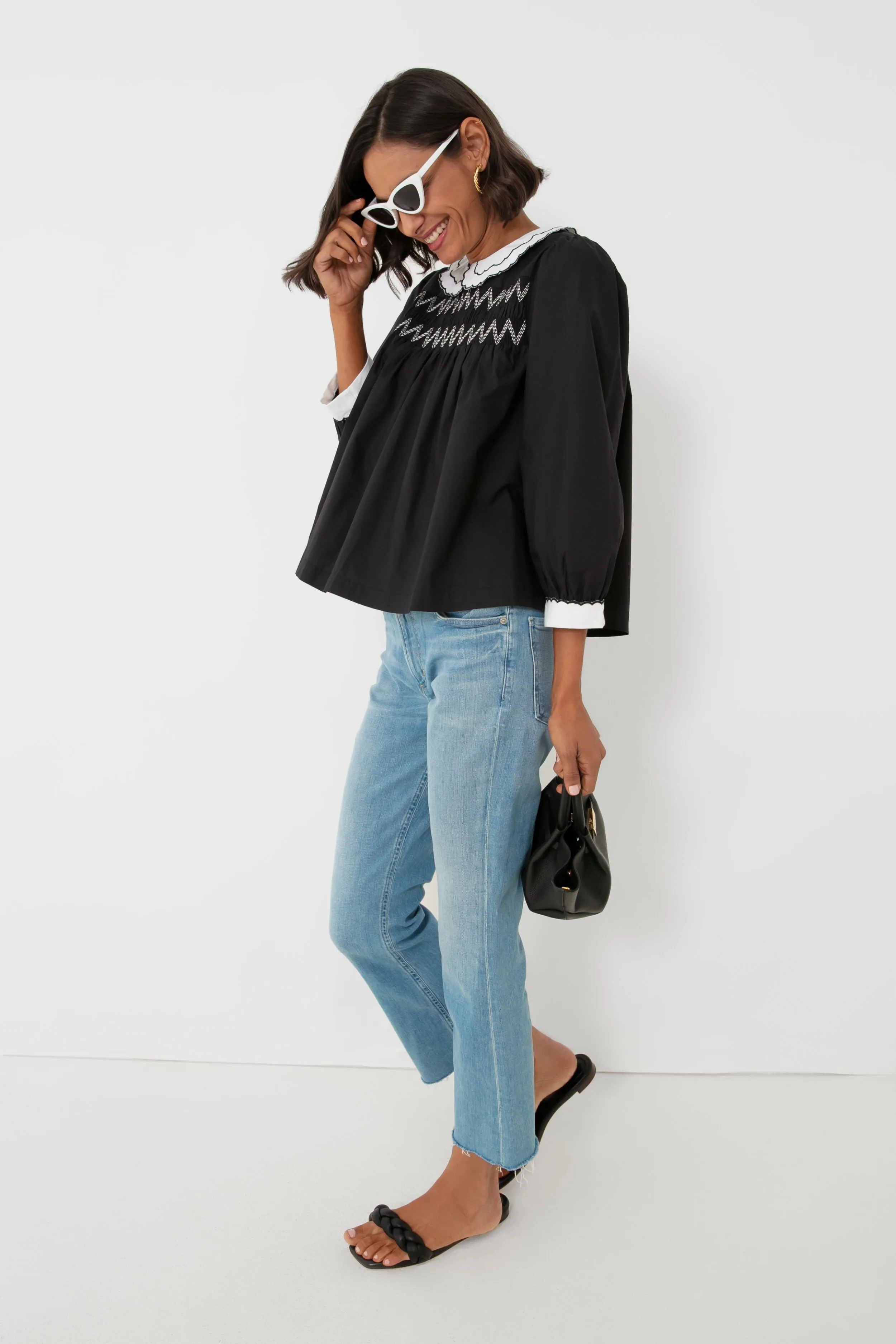 Black Smocked Blouse