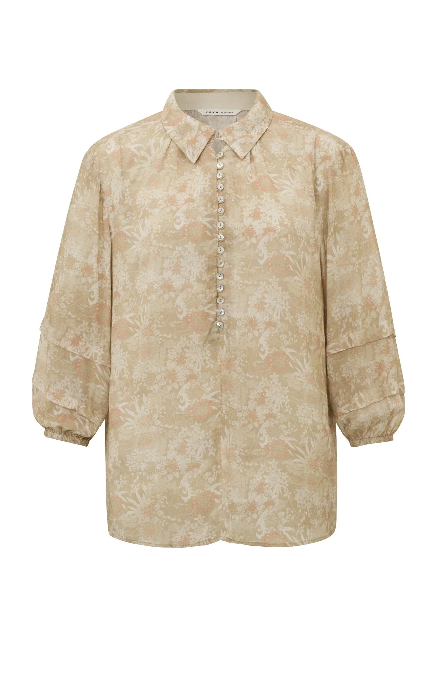 Blouse with 7/8 balloon sleeves, buttons and floral print