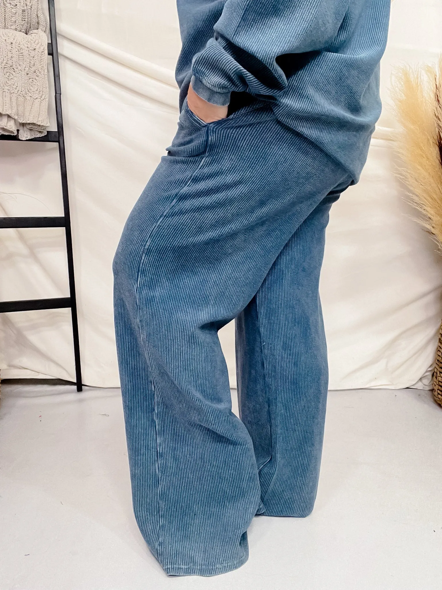 Blue Mineral Washed Straight Leg Lounge Pants