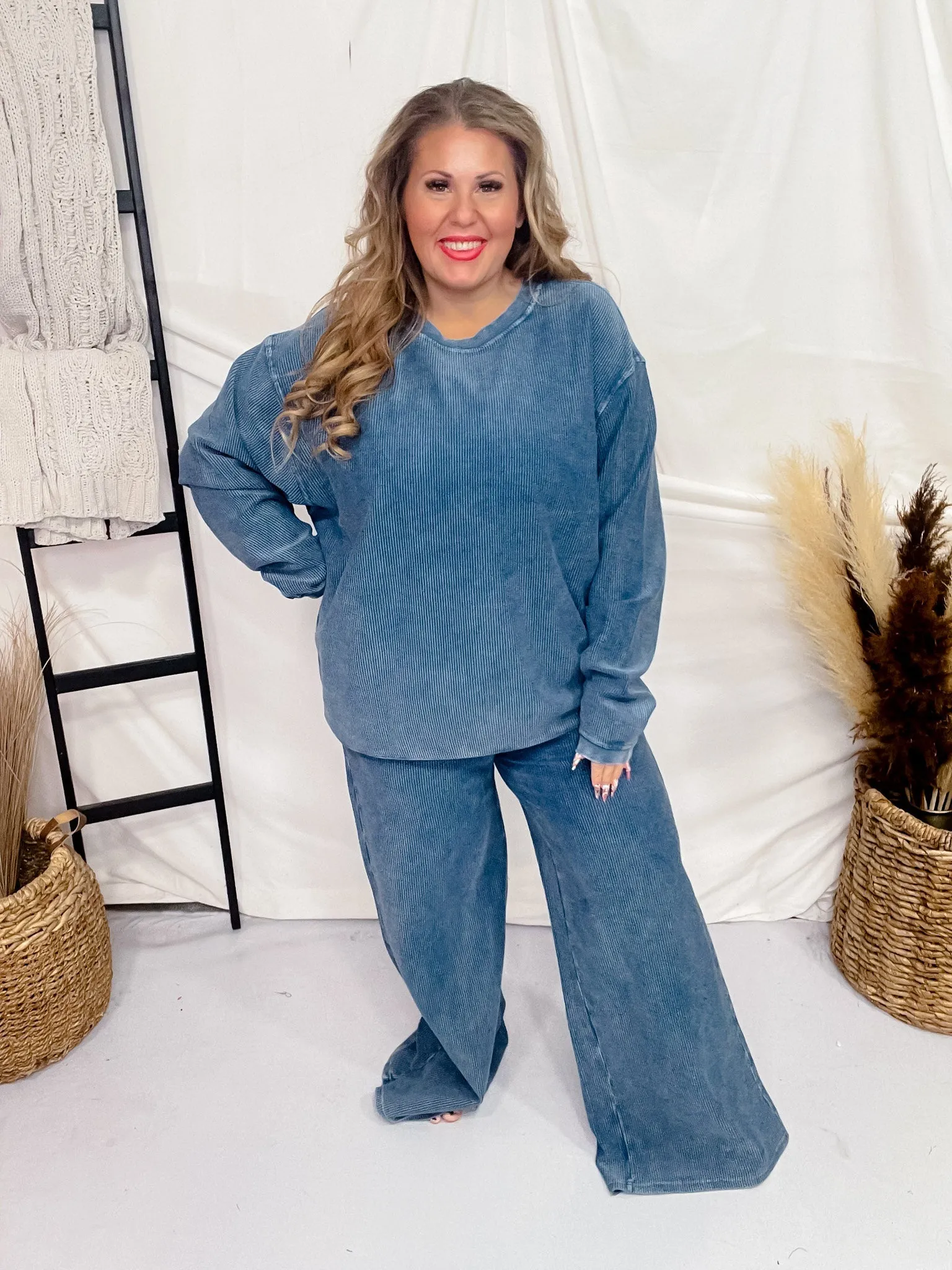 Blue Mineral Washed Straight Leg Lounge Pants