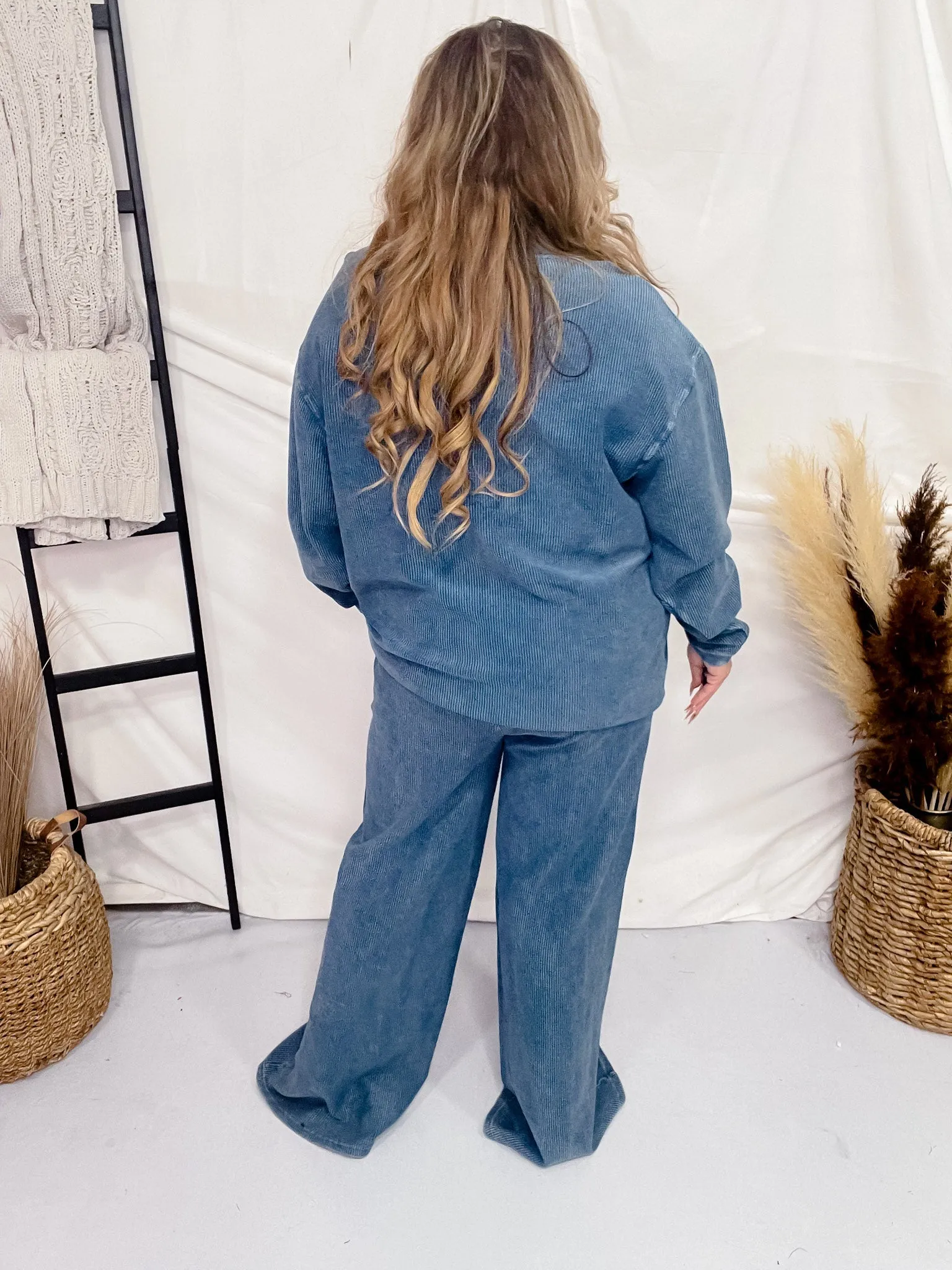 Blue Mineral Washed Straight Leg Lounge Pants