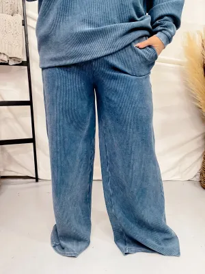 Blue Mineral Washed Straight Leg Lounge Pants