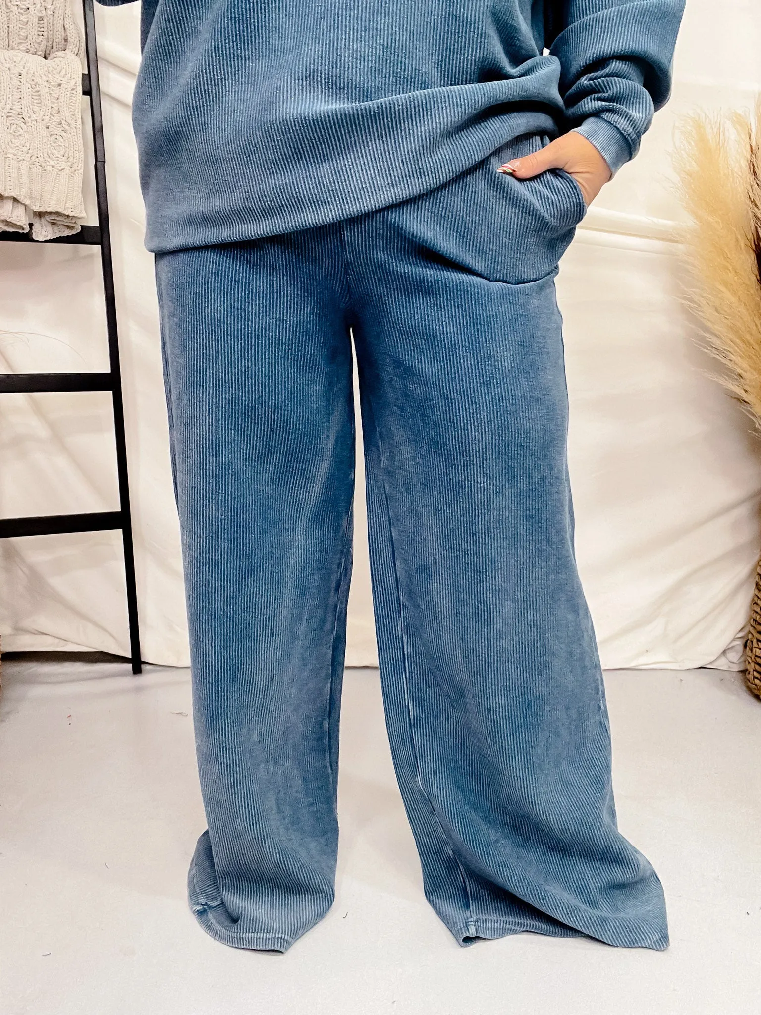 Blue Mineral Washed Straight Leg Lounge Pants