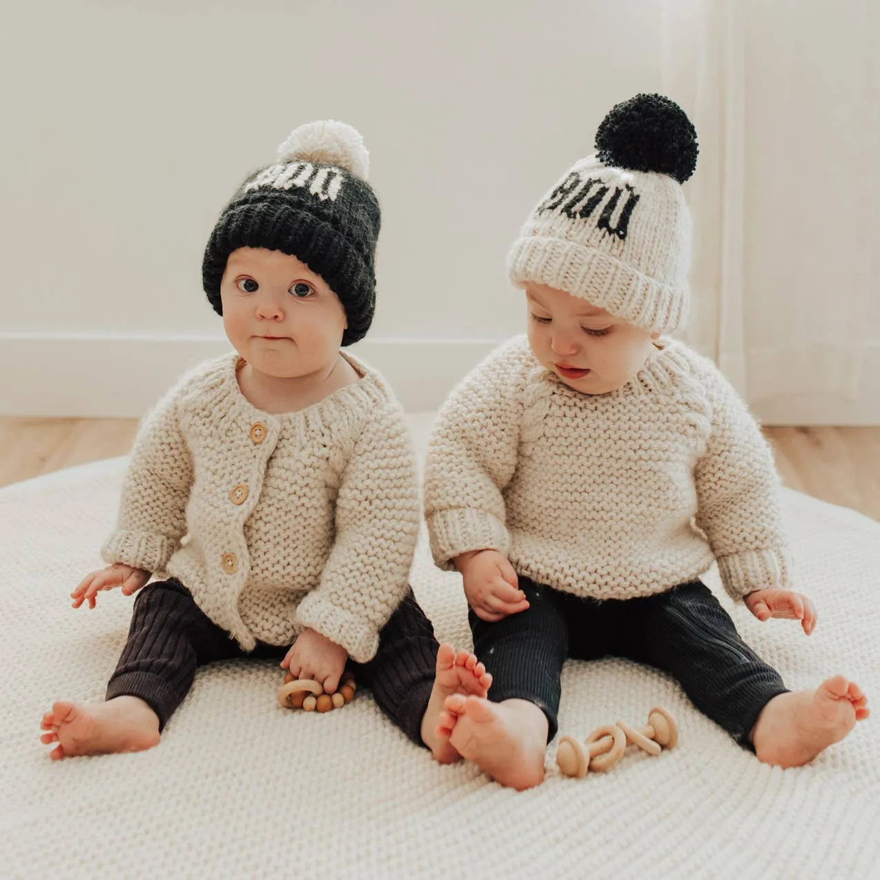 BOO Black Hand Knit Halloween Beanie Hat