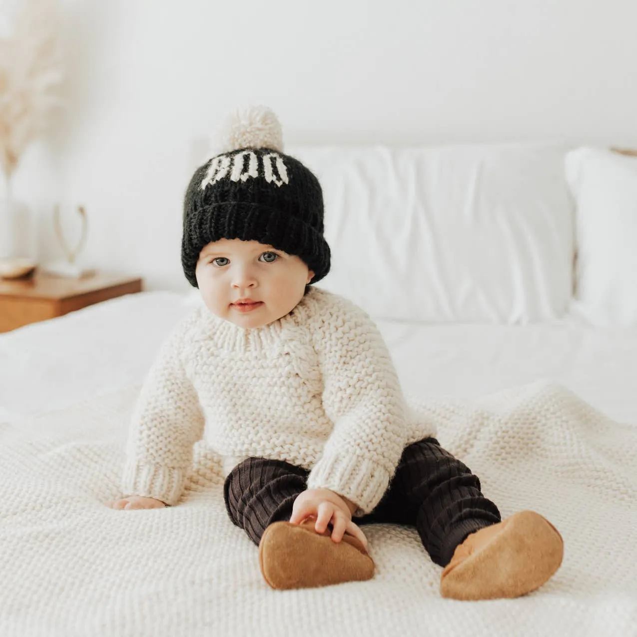 BOO Black Hand Knit Halloween Beanie Hat