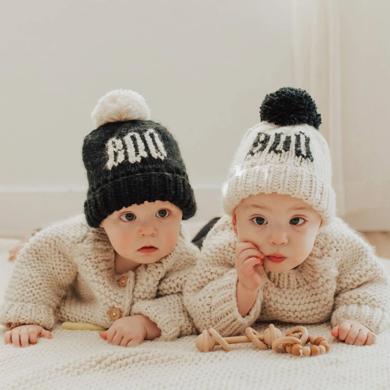 BOO Black Hand Knit Halloween Beanie Hat