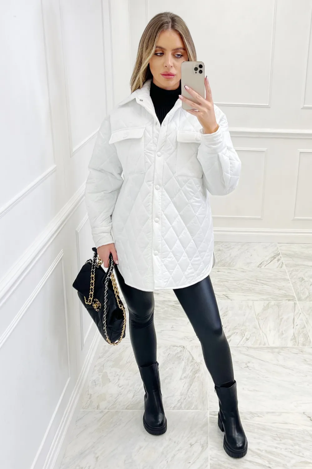 Caris CREAM quilted padded button up coat