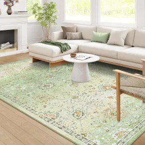 classic 5'x7' Gray Boho Area Rug,5x7ft Rugs for Bedroom Girls Nursery Area Rugs Soft Floral Playroom Rug, Machine Washable Pastel Rug Non Slip Floor Carpet for Large Living Room Bedroom Carpet Green 5' x 7'