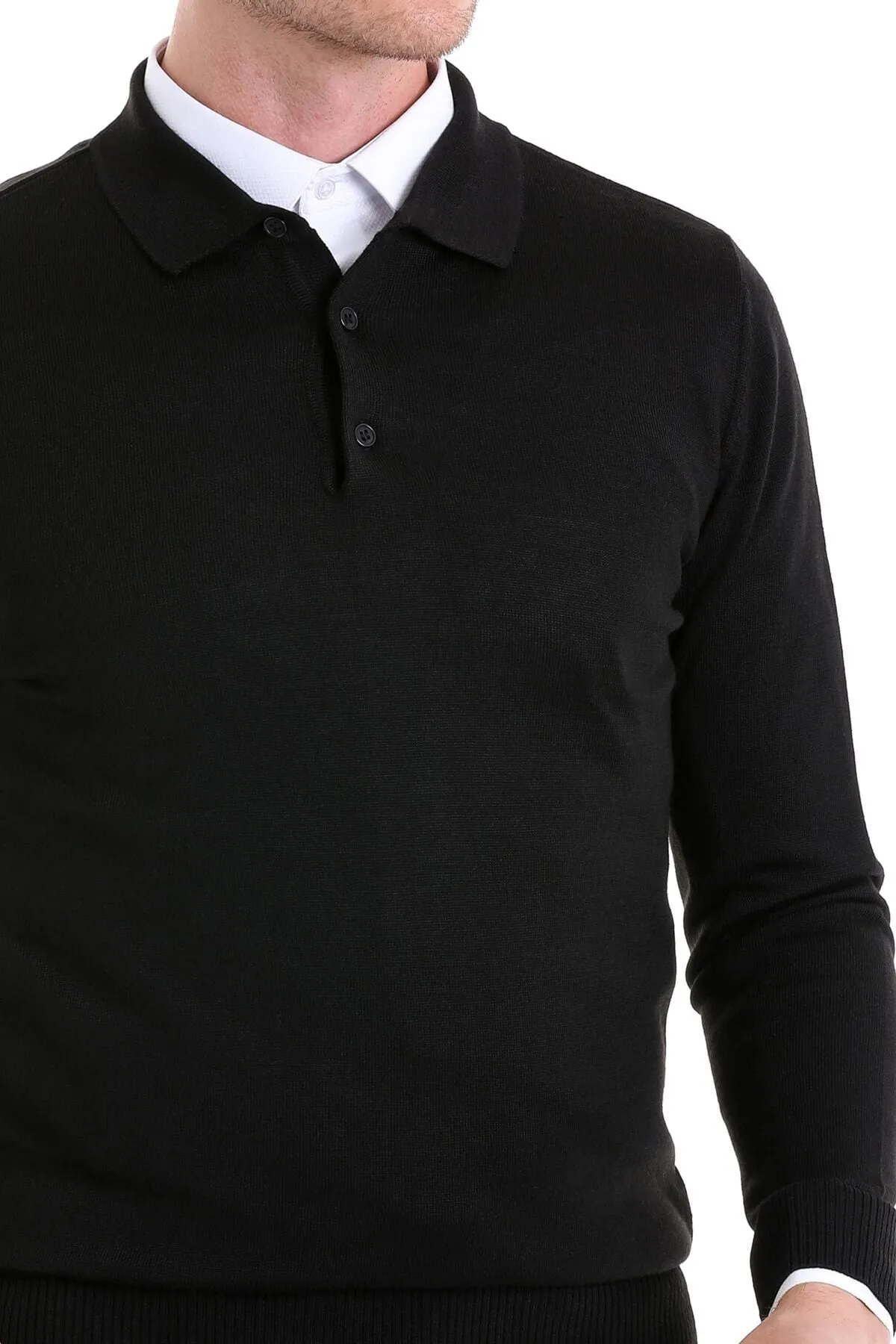 Comfort Fit Wool Blend Black Polo Sweater