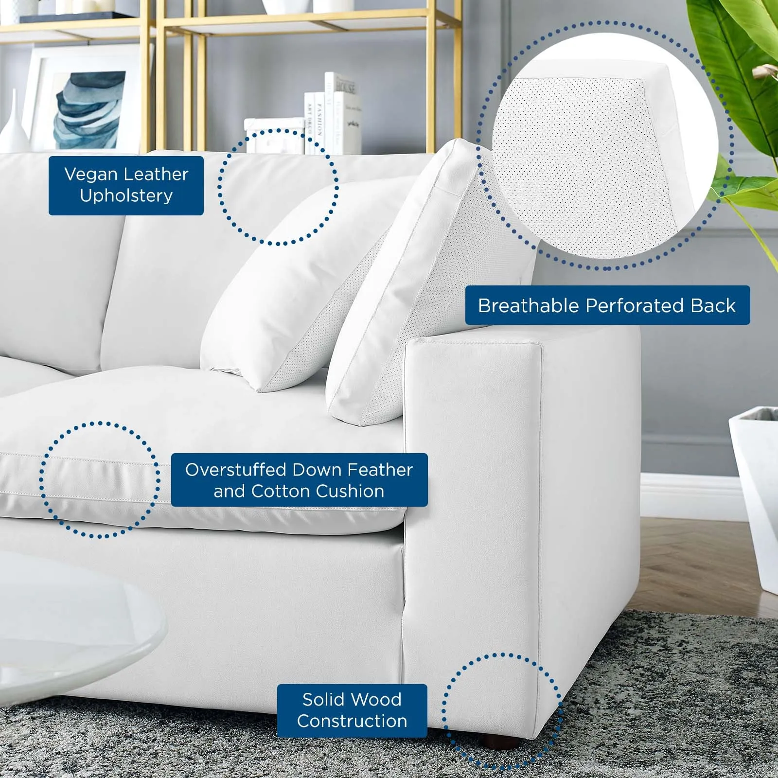 Commix Down Filled Overstuffed Vegan Leather 7-Piece Sectional Sofa White EEI-4922-WHI