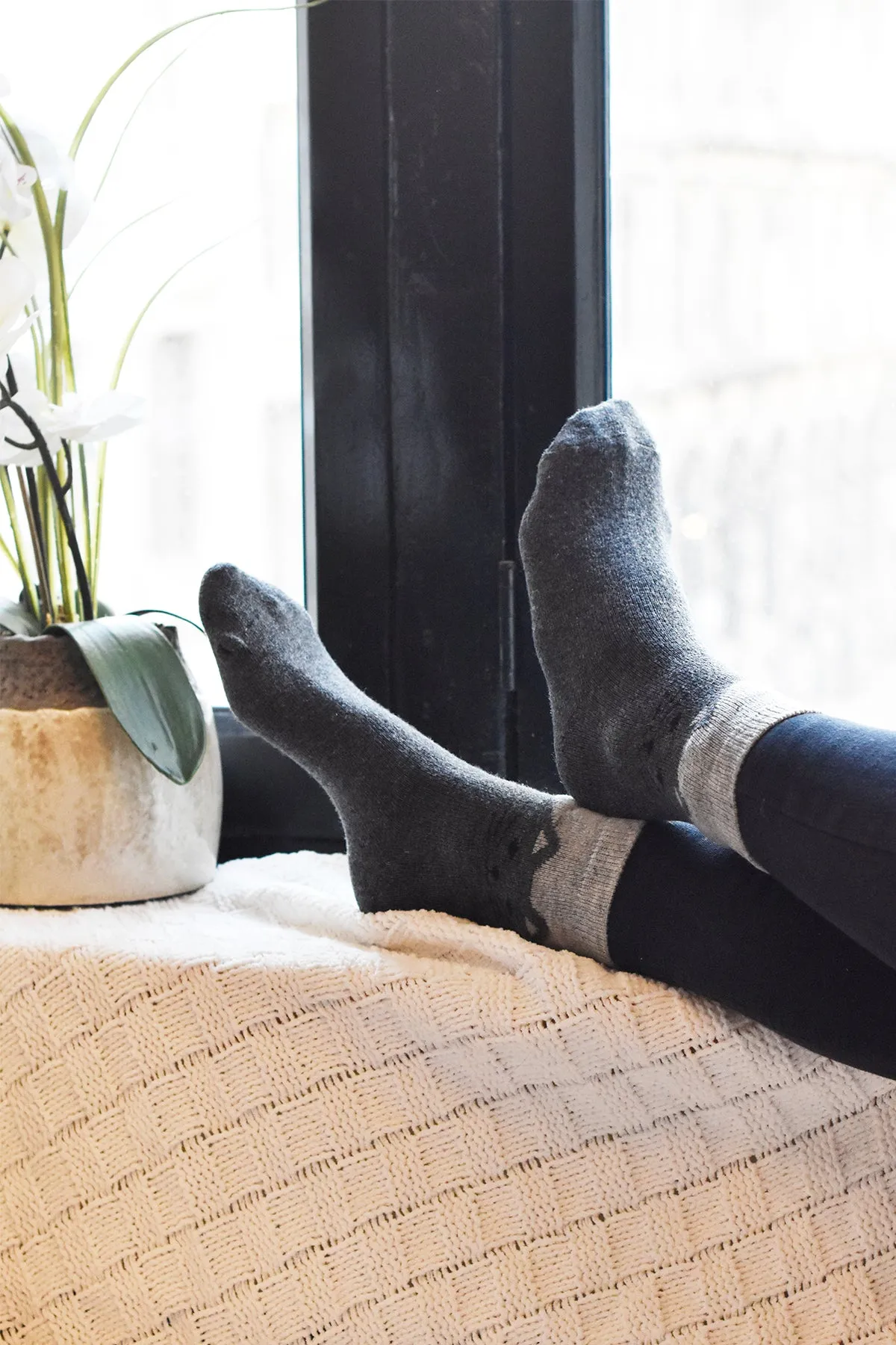 Cozy and Warm | Wool Socks | Grey Cat