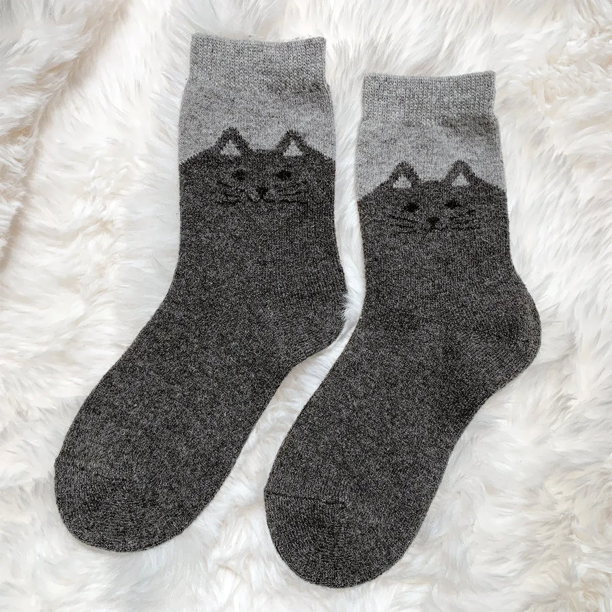 Cozy and Warm | Wool Socks | Grey Cat