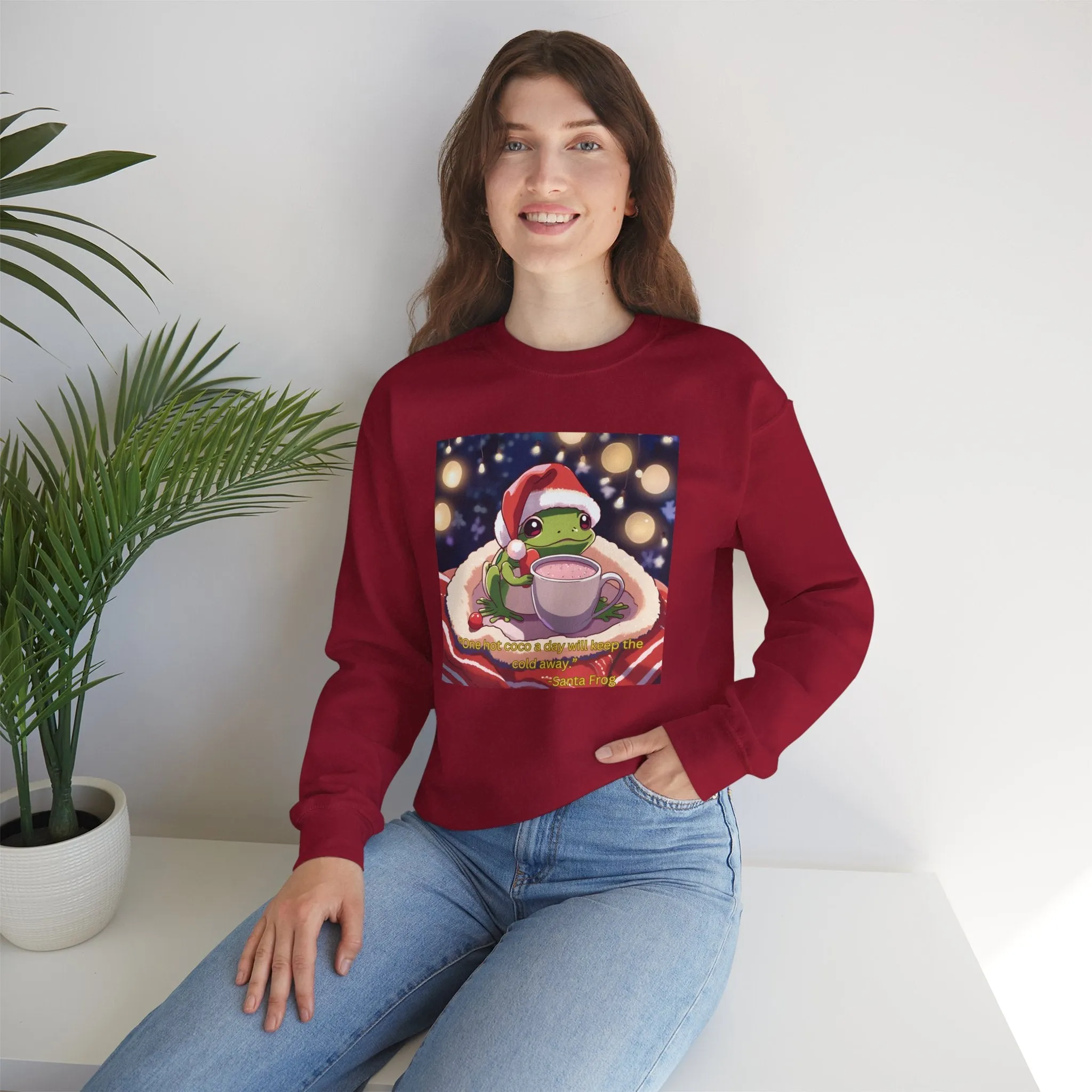 Cozy Holiday Frog Crewneck Sweatshirt - Unisex Christmas Sweatshirt with Cute Frog Design