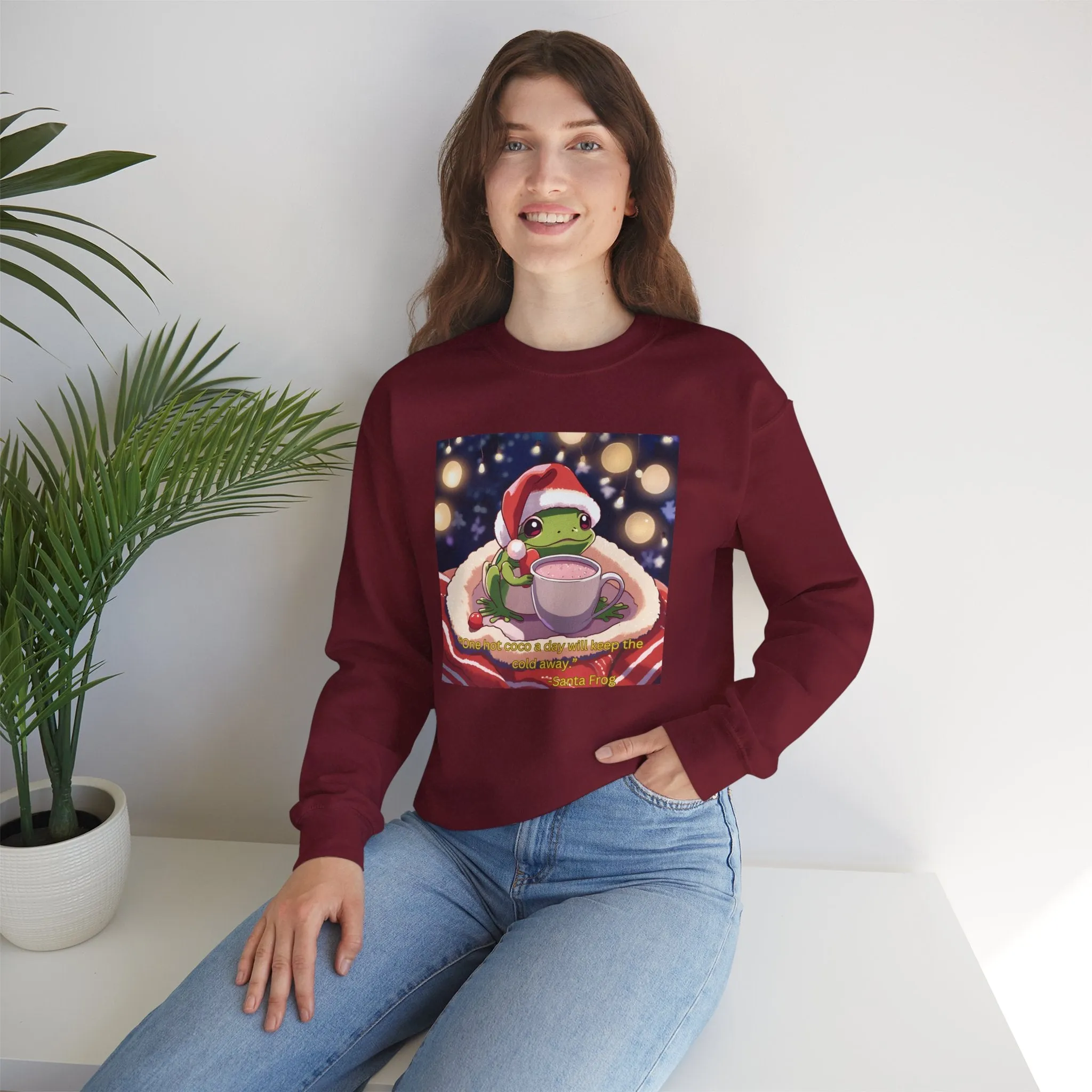 Cozy Holiday Frog Crewneck Sweatshirt - Unisex Christmas Sweatshirt with Cute Frog Design