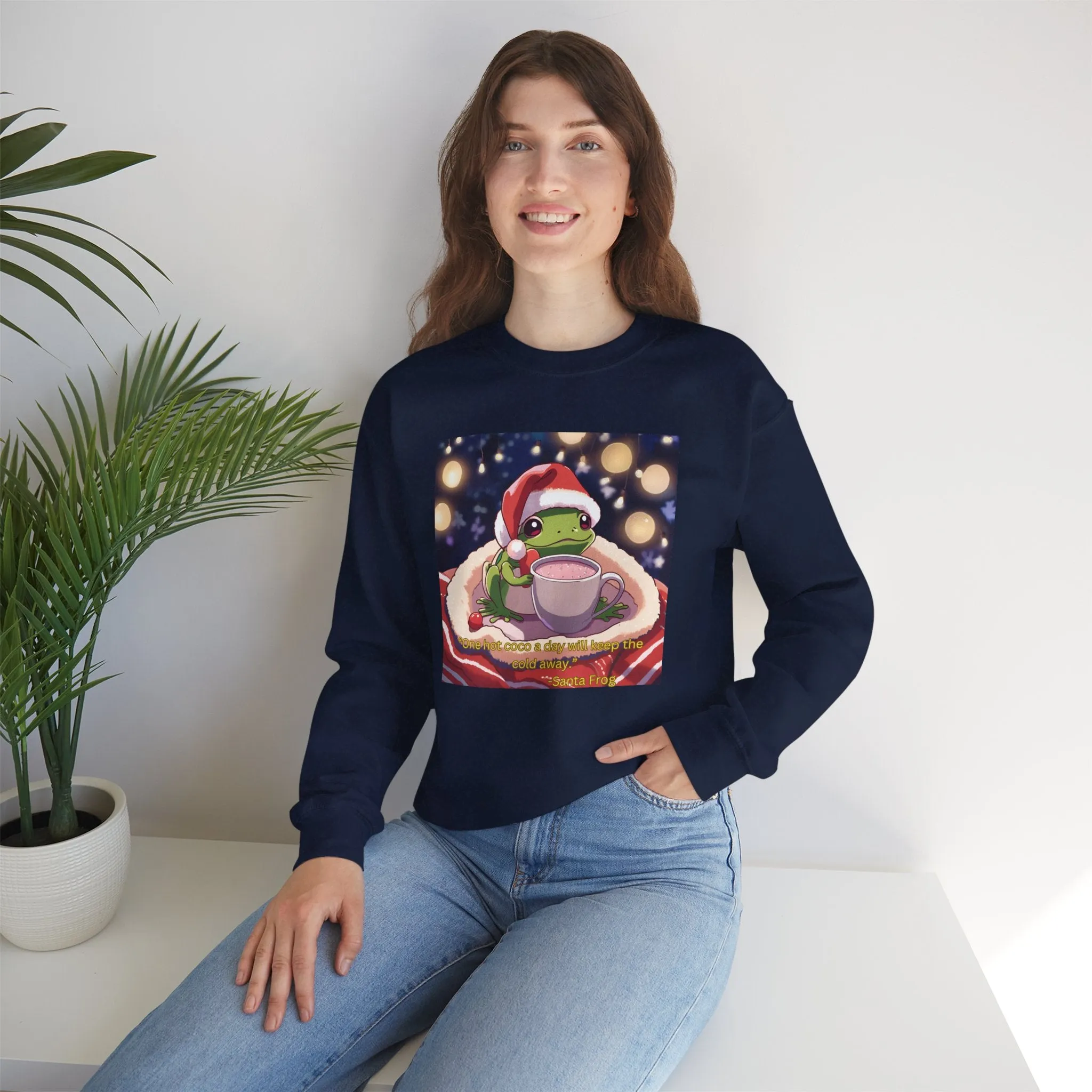 Cozy Holiday Frog Crewneck Sweatshirt - Unisex Christmas Sweatshirt with Cute Frog Design