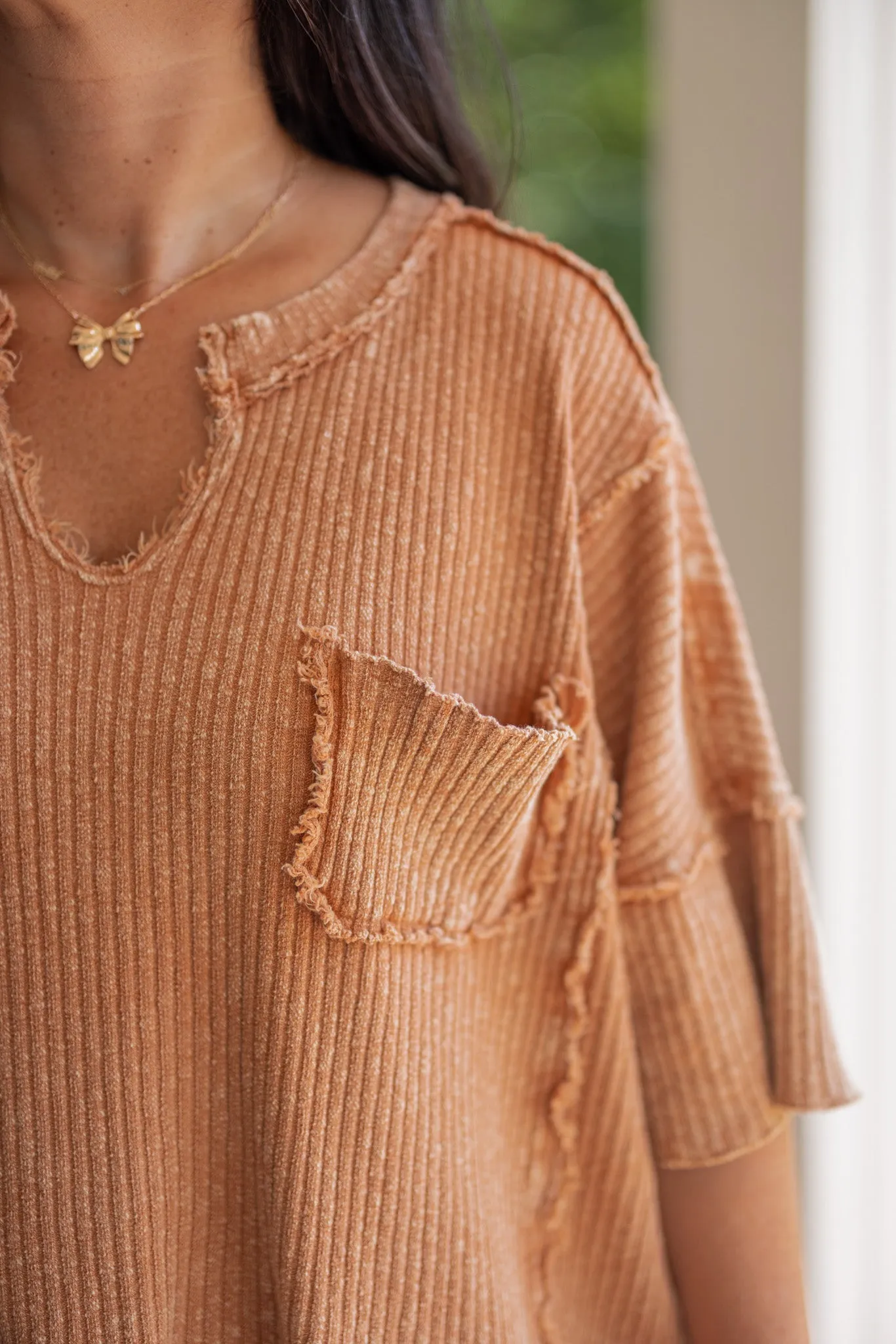 Cozy Perfection Washed Caramel Top