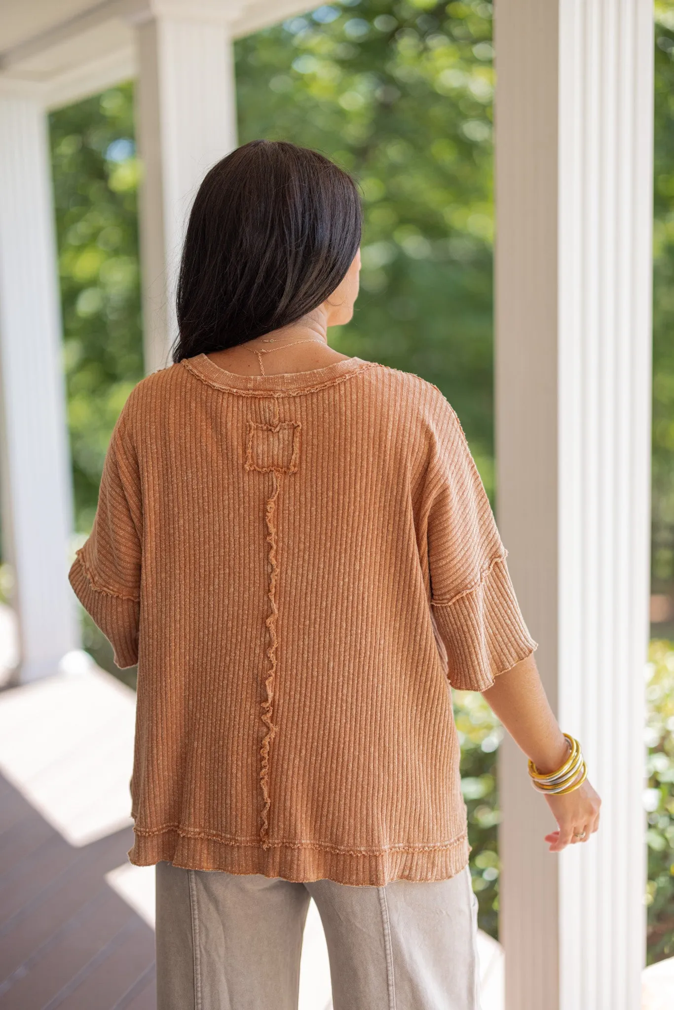 Cozy Perfection Washed Caramel Top