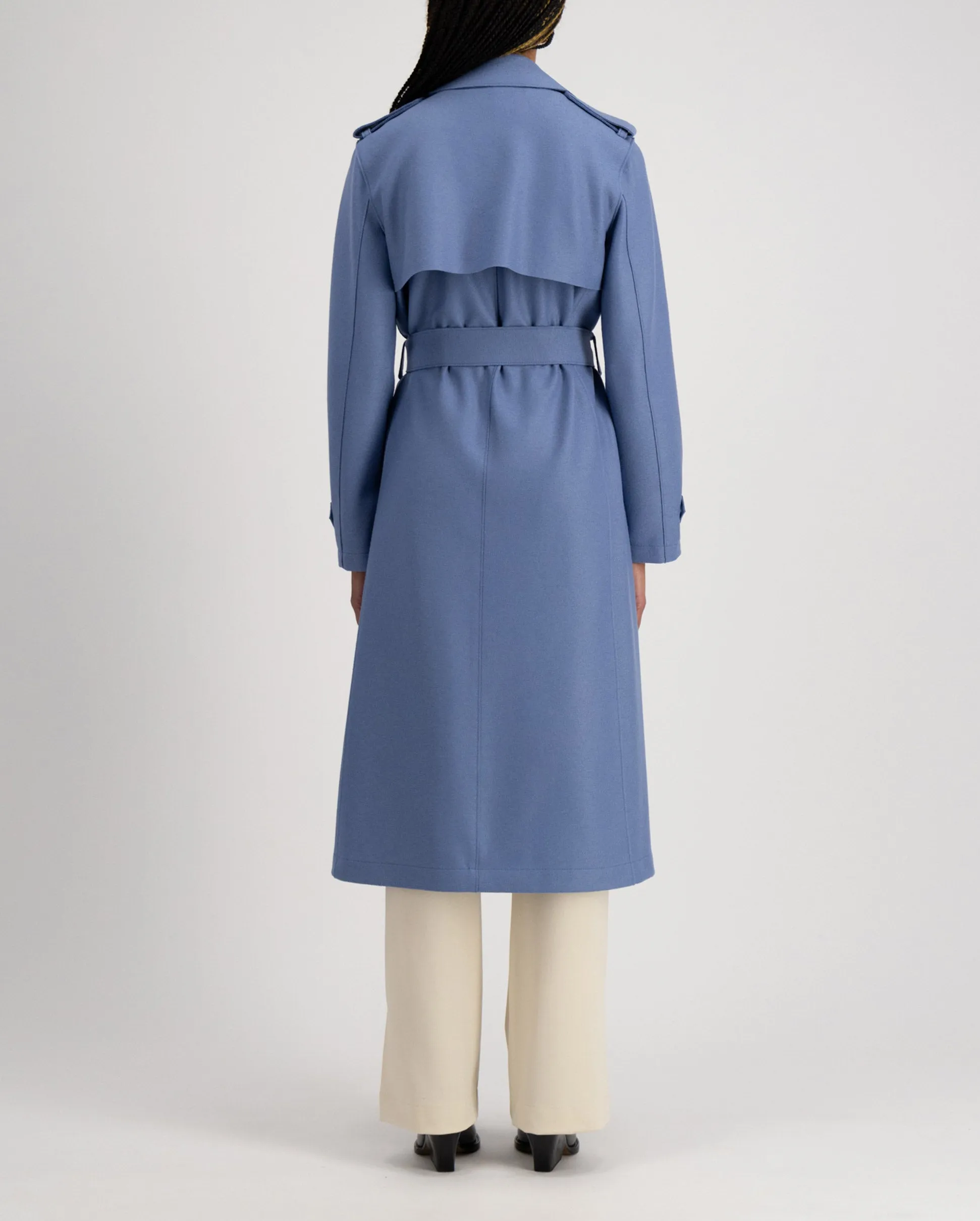 DOUBLE VENT TRENCH COAT / DENIM BLUE