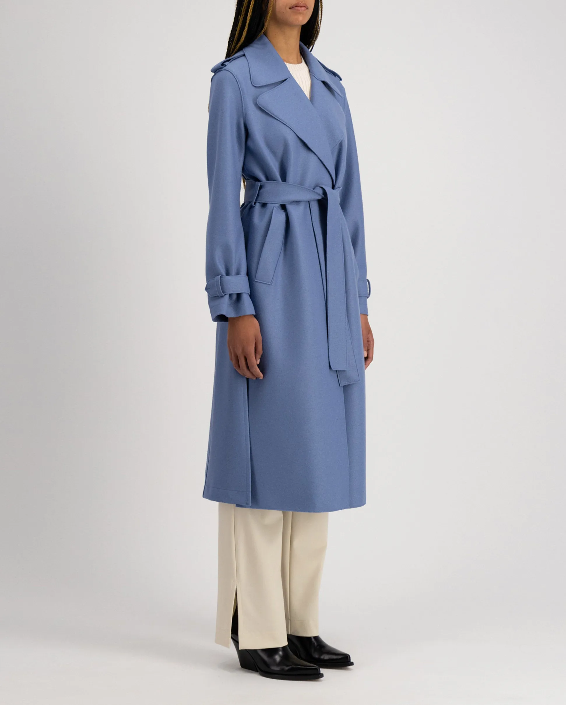 DOUBLE VENT TRENCH COAT / DENIM BLUE