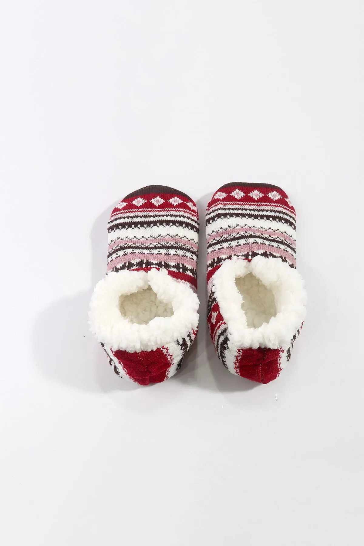 Fairisle Slipper Socks in Red