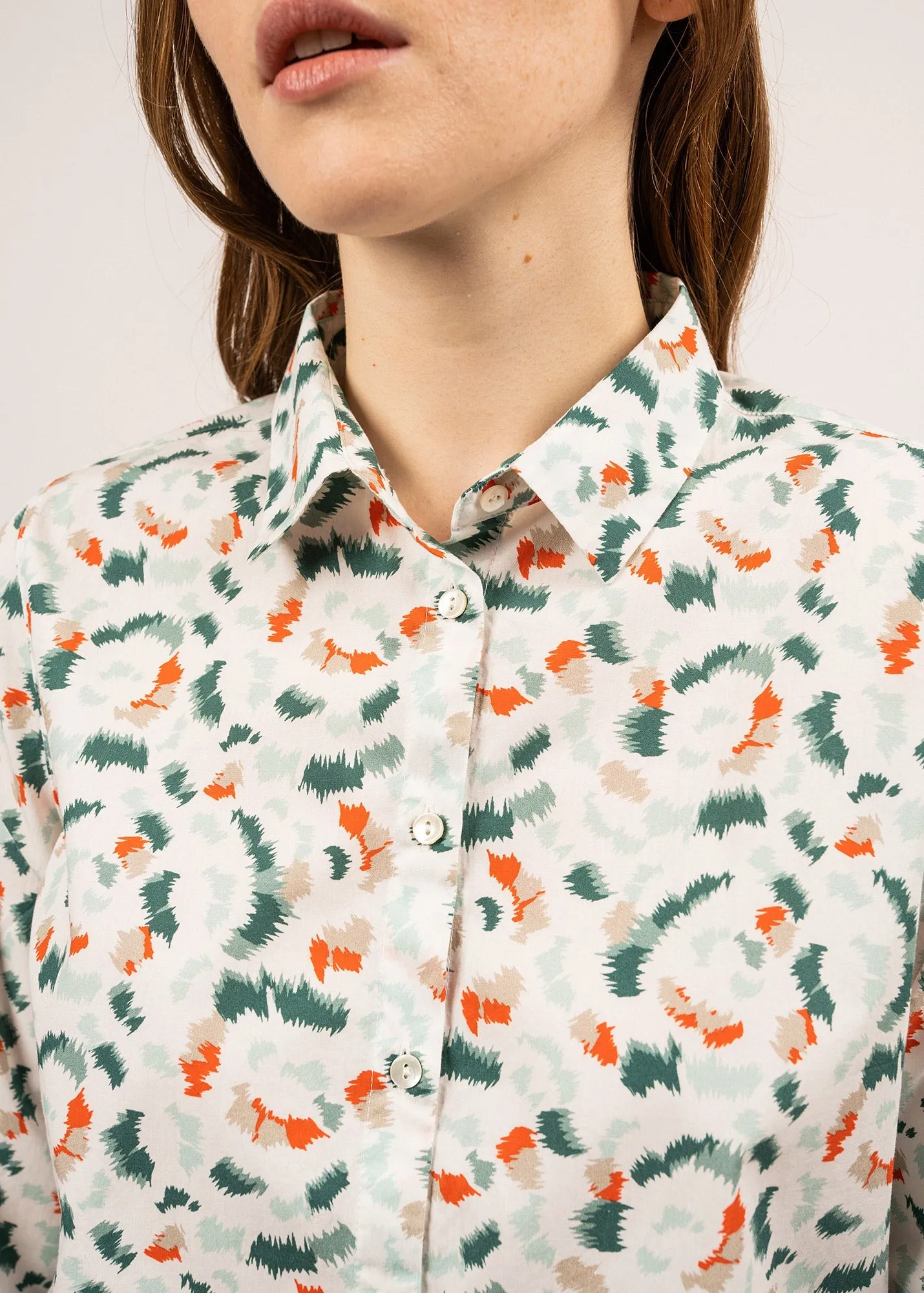 Flavie printed shirt - in cotton poplin (BLANC/JADE/ORANGE)