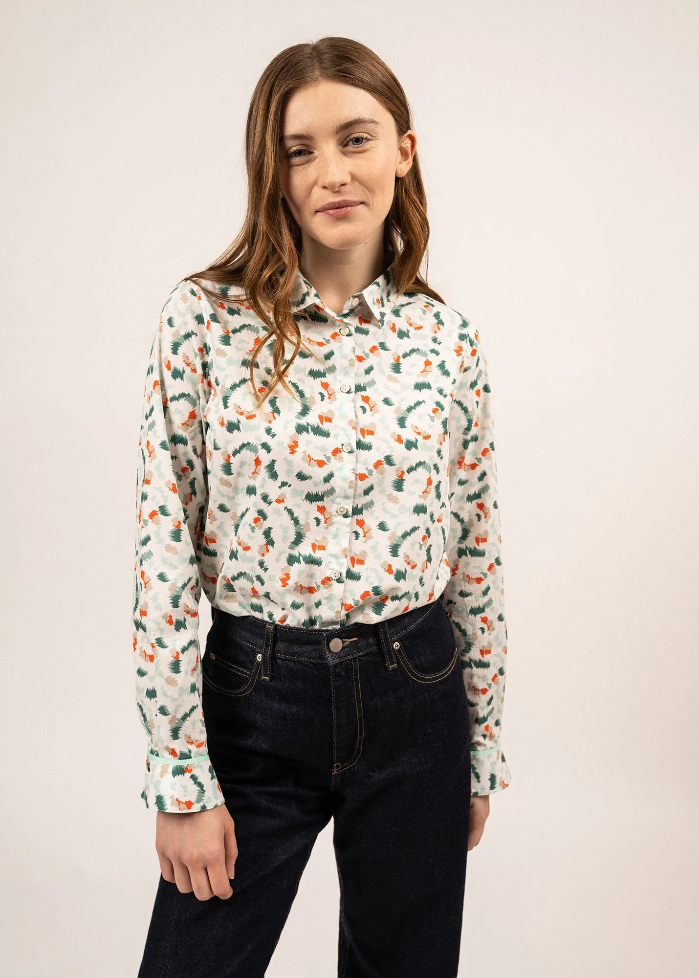 Flavie printed shirt - in cotton poplin (BLANC/JADE/ORANGE)