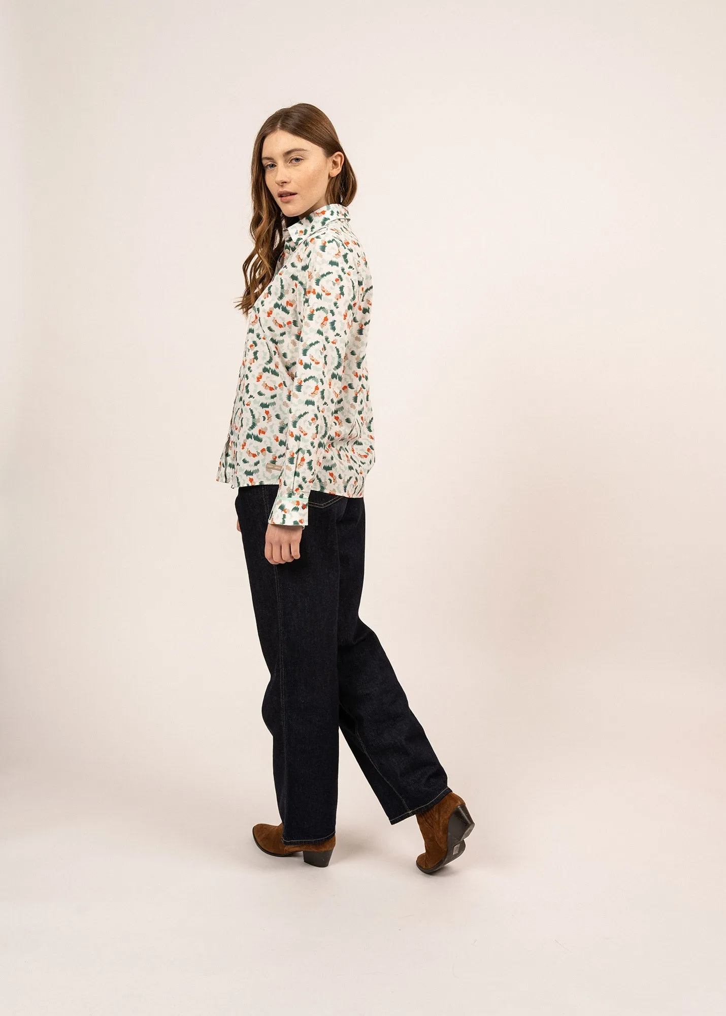 Flavie printed shirt - in cotton poplin (BLANC/JADE/ORANGE)