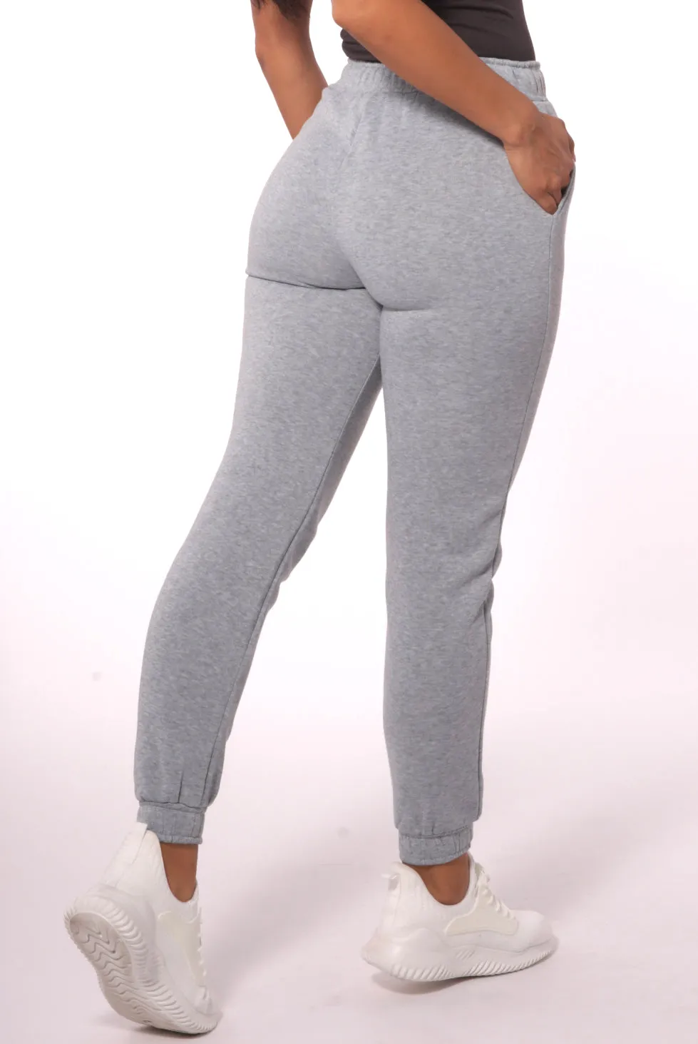 Fleece Lined Sweatpants with Bungee Cord Waist - Light Gray