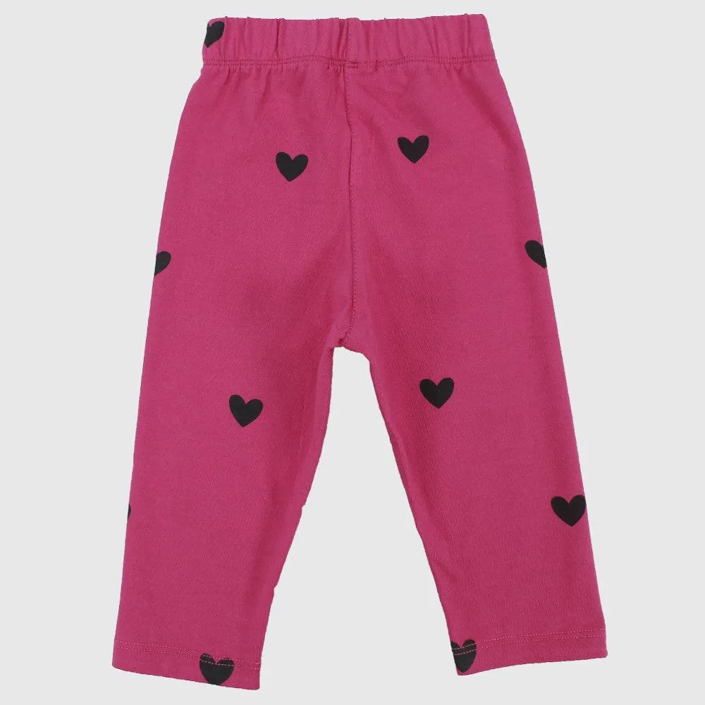 Fuchsia Pantacourt Leggings With Black Hearts