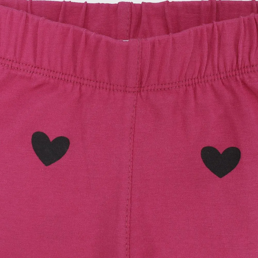 Fuchsia Pantacourt Leggings With Black Hearts