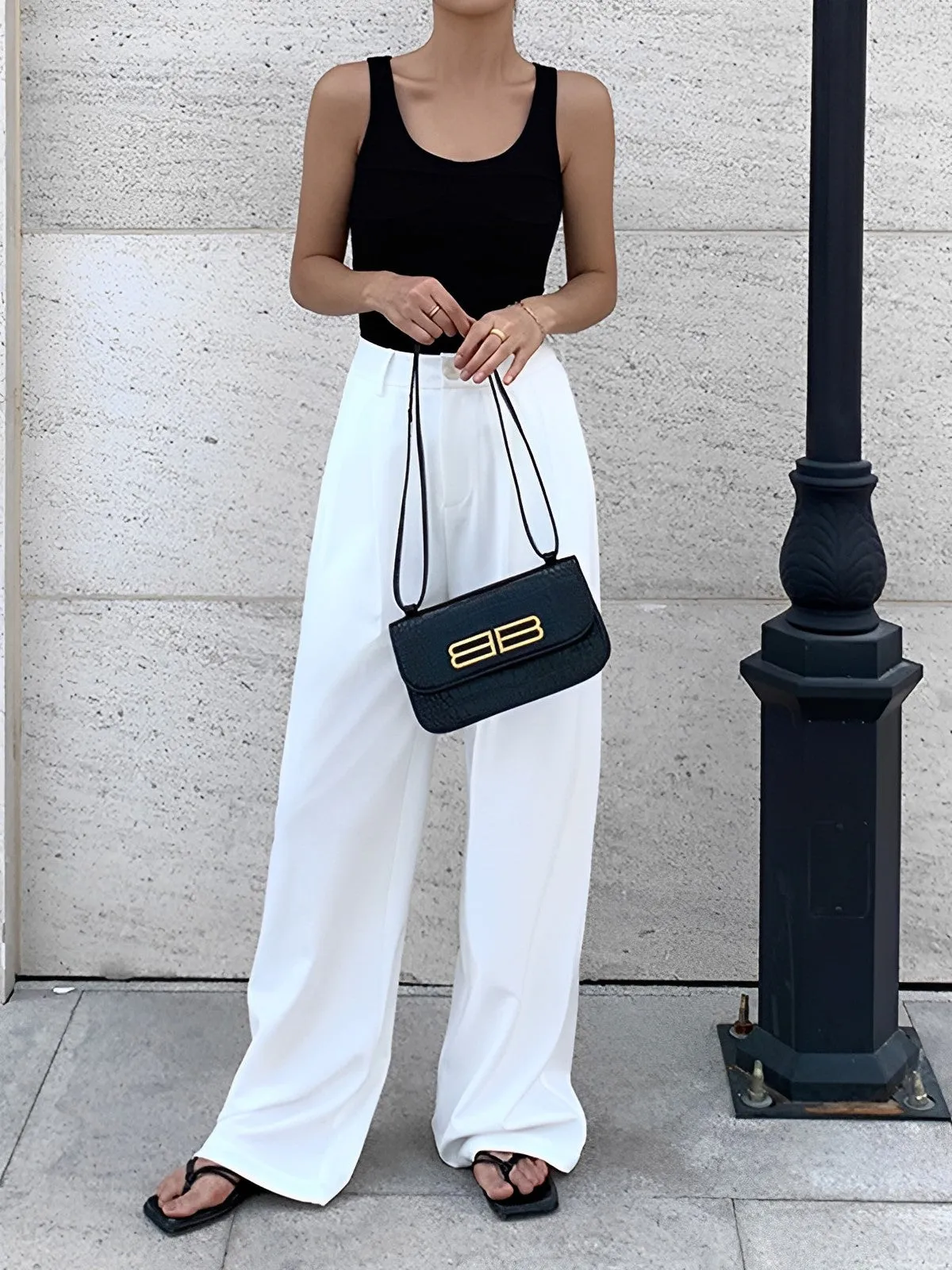 Full Length Pleated Trendy Wide Leg Dress Pants