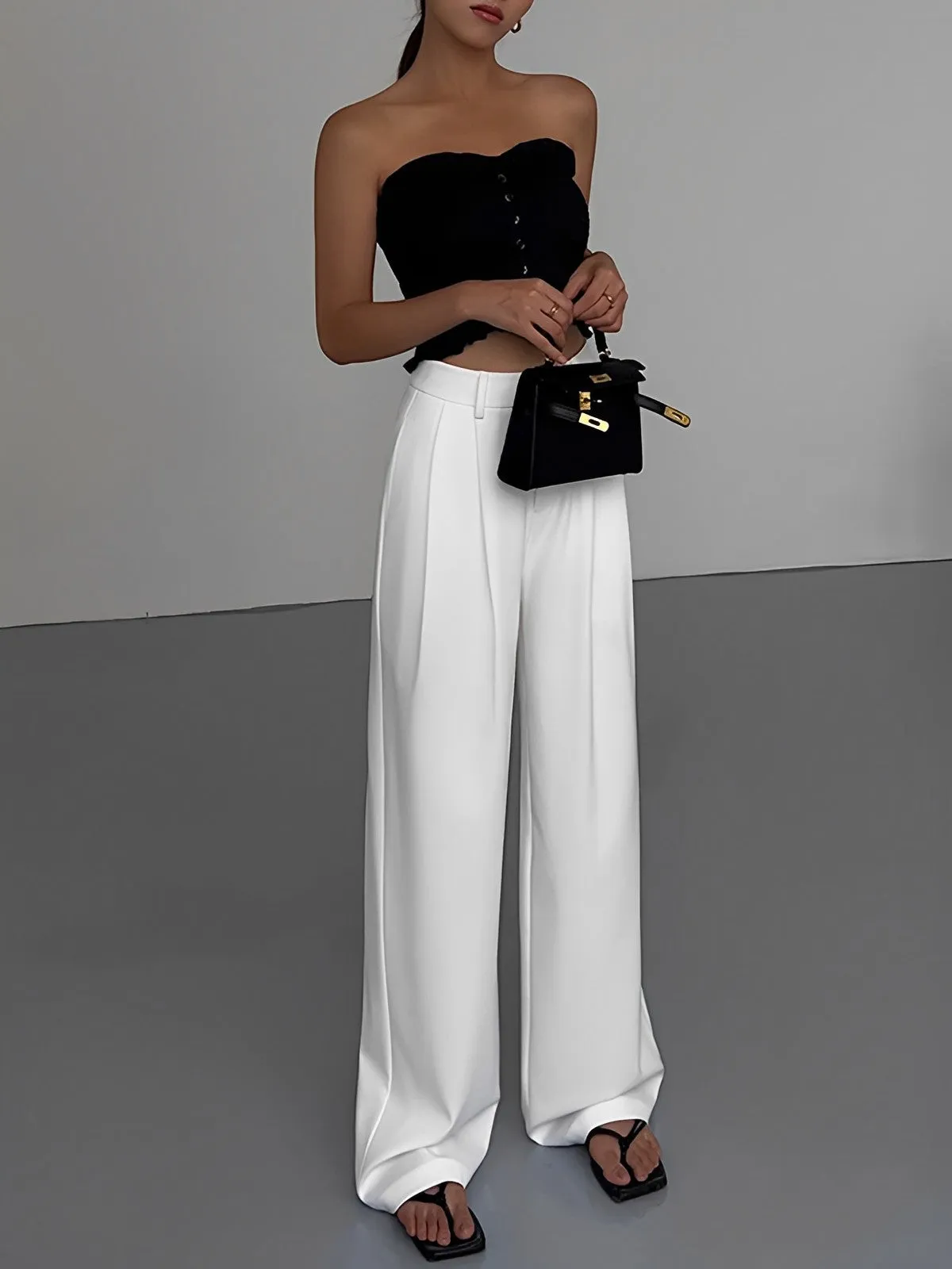 Full Length Pleated Trendy Wide Leg Dress Pants