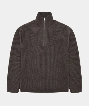 Half Zip Wool Knit - Dark Taupe Melange