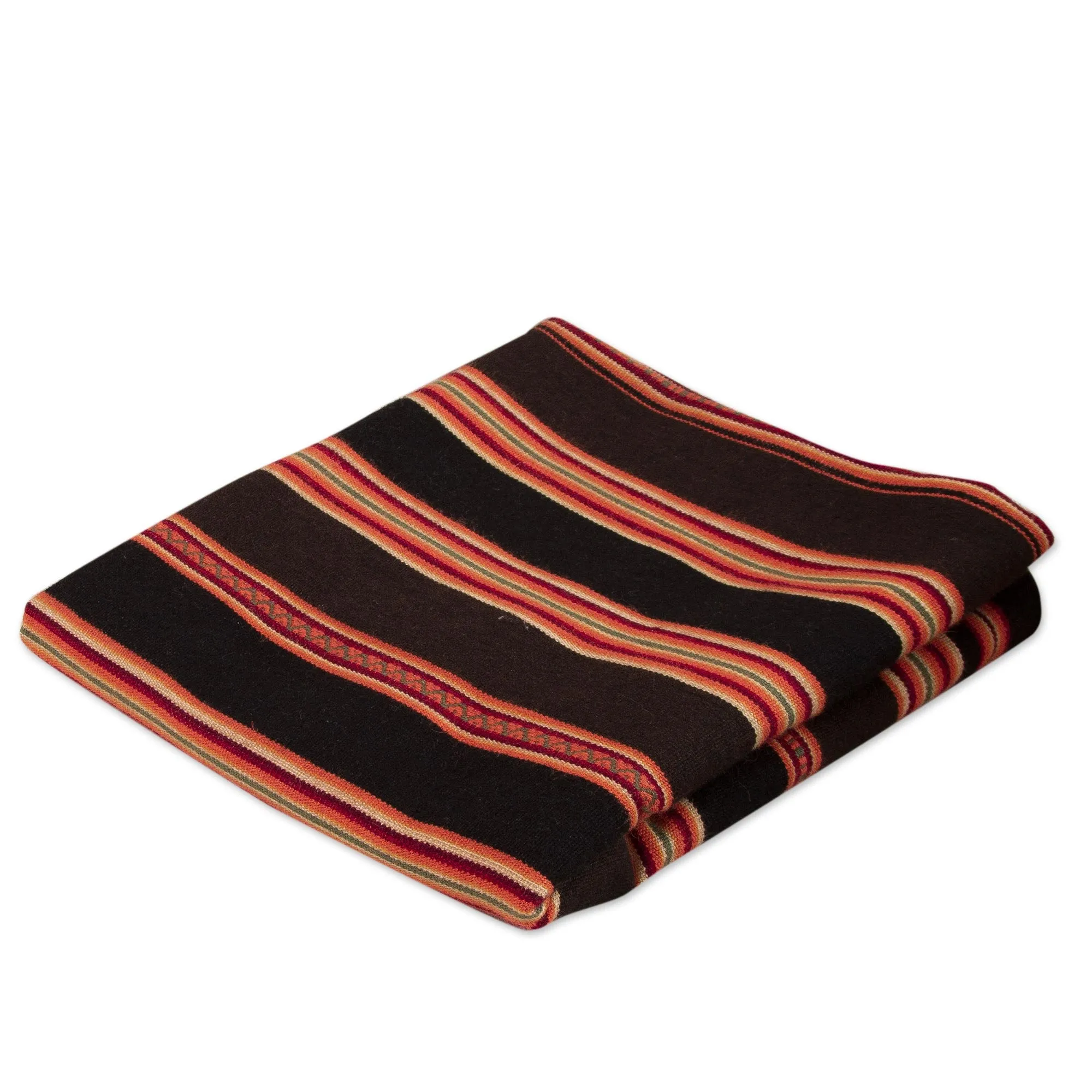 Handwoven Brown and Red Alpaca Blend Throw - Mountain Deity | NOVICA