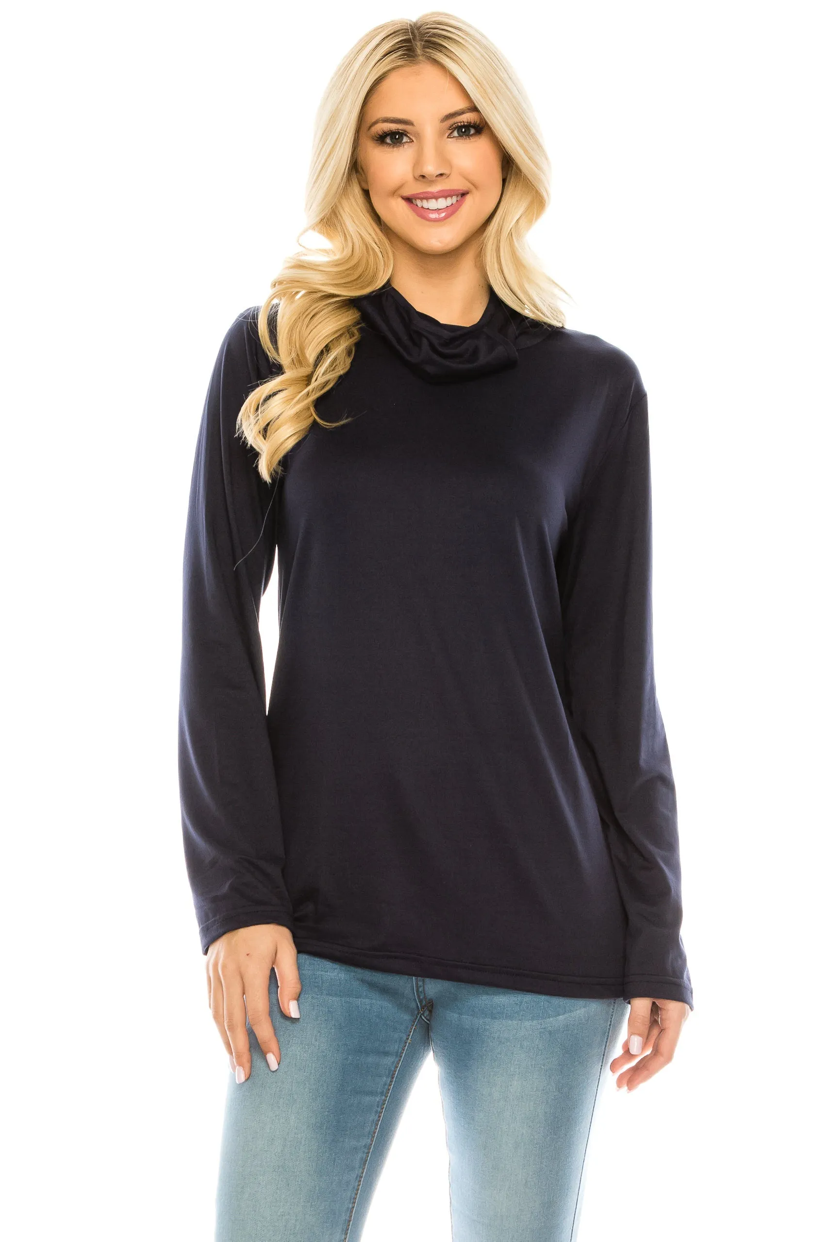 Haute Edition Cowl Neck Tee with Built-In Mask