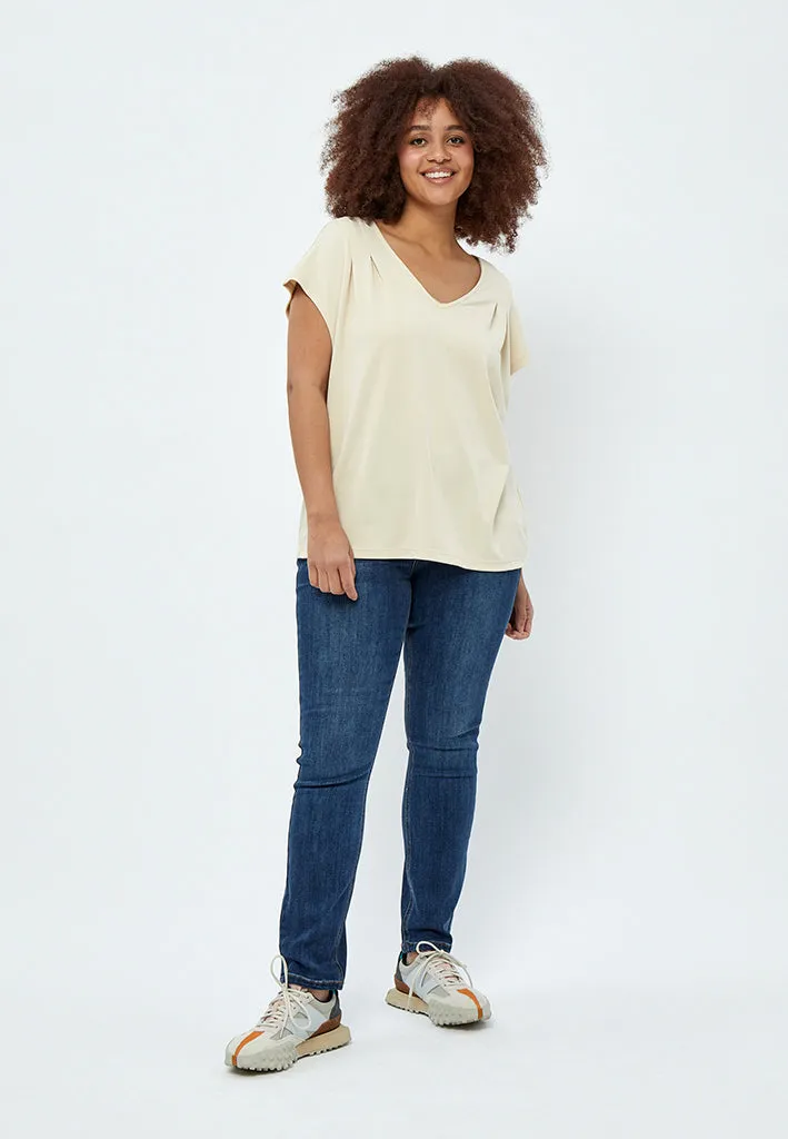 Lana V-Neck Cap Sleeve T-Shirt Curve - Warm sand