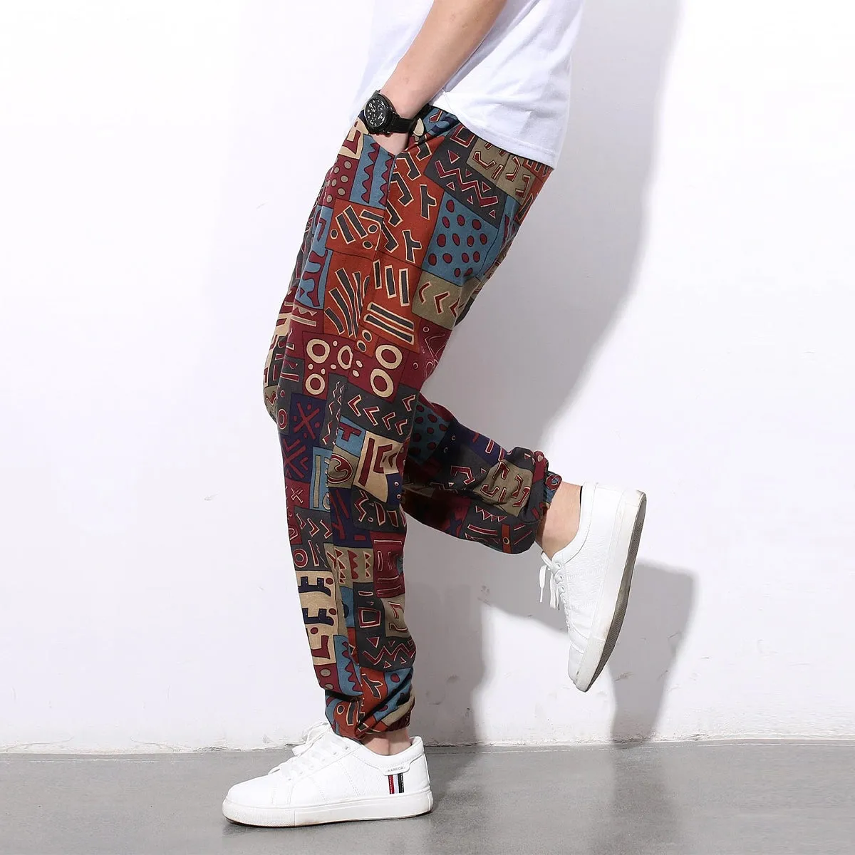 Loose Geomatric Prints StreetWear Jogger Breathable Casual Harem Pants for Men & Women