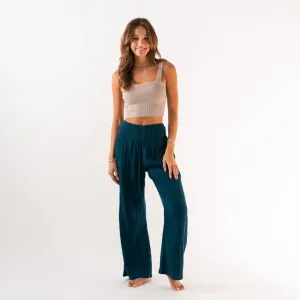 LOTUS AND LUNA WIDE LEG COTTON PANTS DEEP TEAL