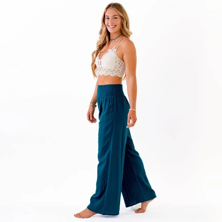 LOTUS AND LUNA WIDE LEG COTTON PANTS PACIFIC