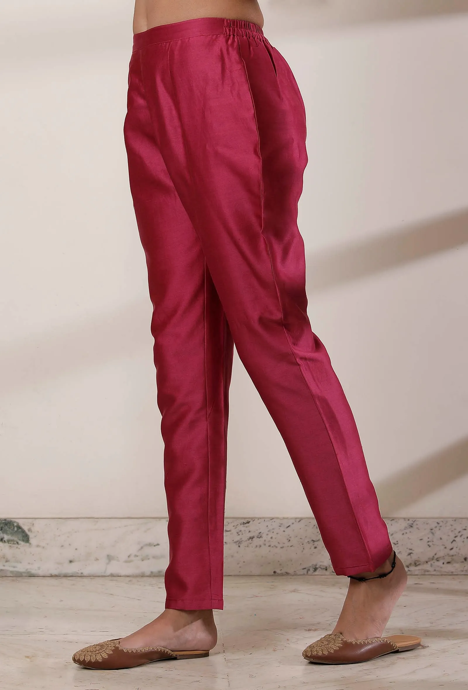 Magenta Pencil Cut Chanderi Pants