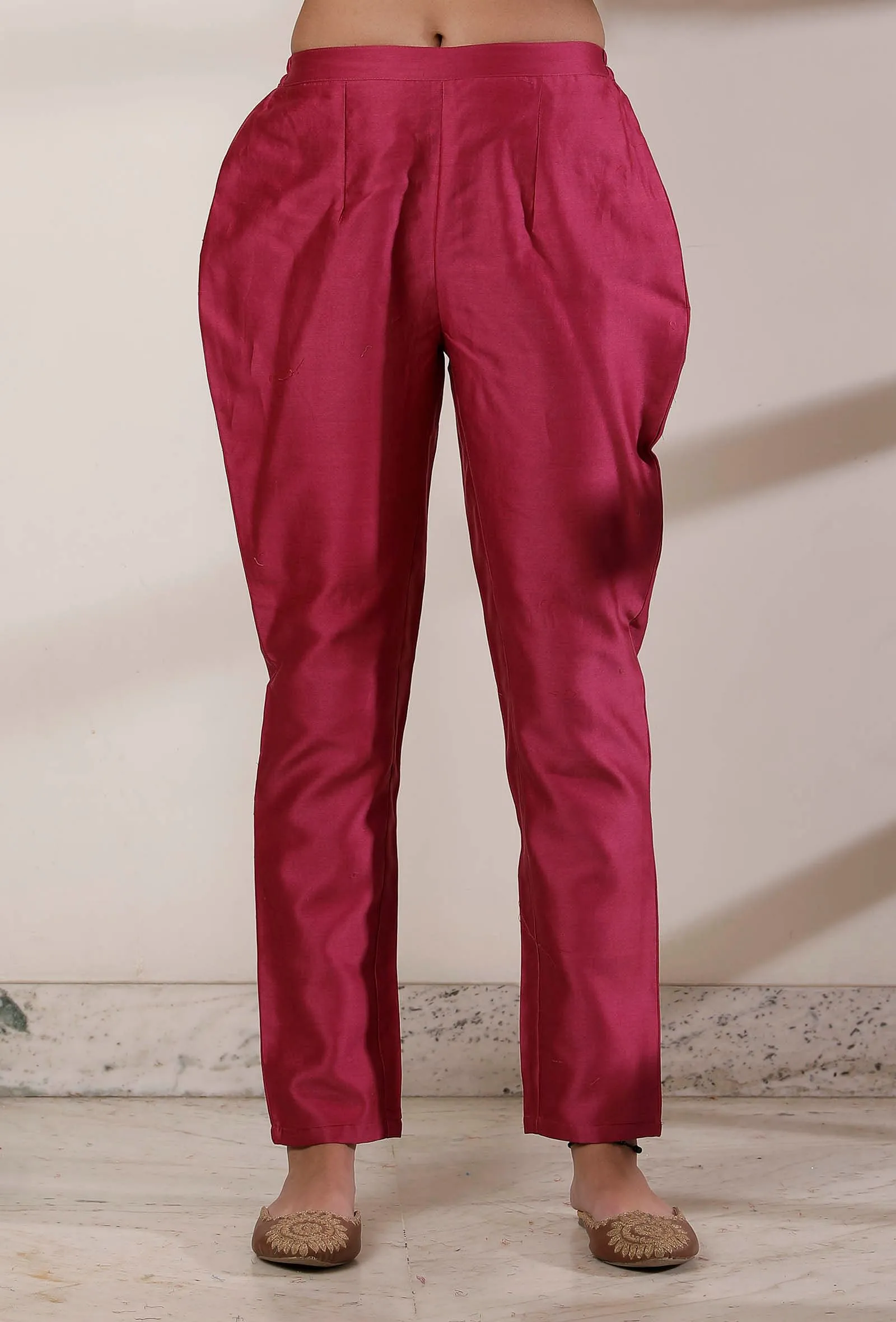 Magenta Pencil Cut Chanderi Pants