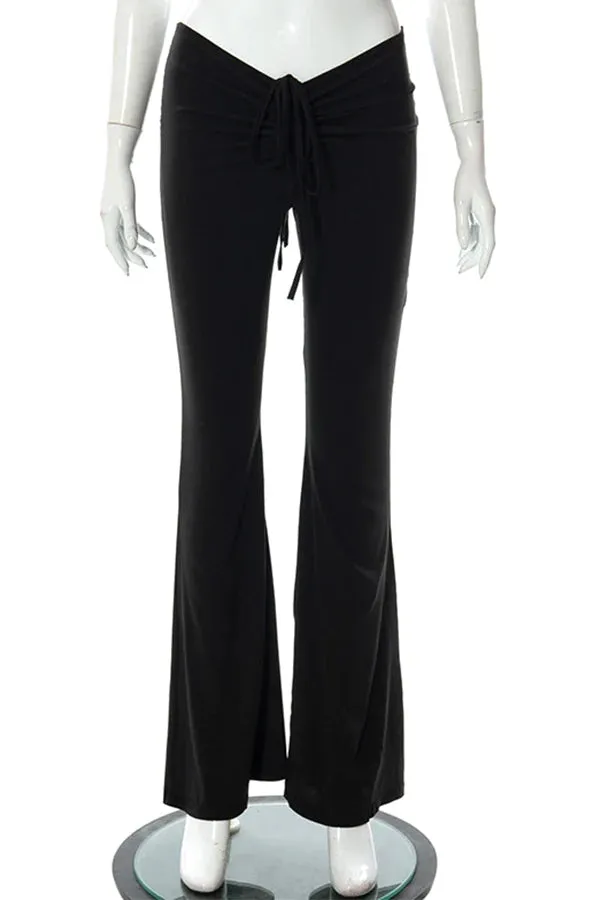 MB FASHION High-Waisted Flared Pants with Ruched Drawstring Waist 315T